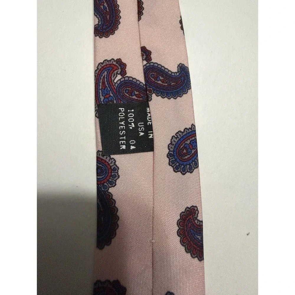 Italianissimo Mens Pink Paisley Necktie Made in USA Polyester Navy Blue Burgundy